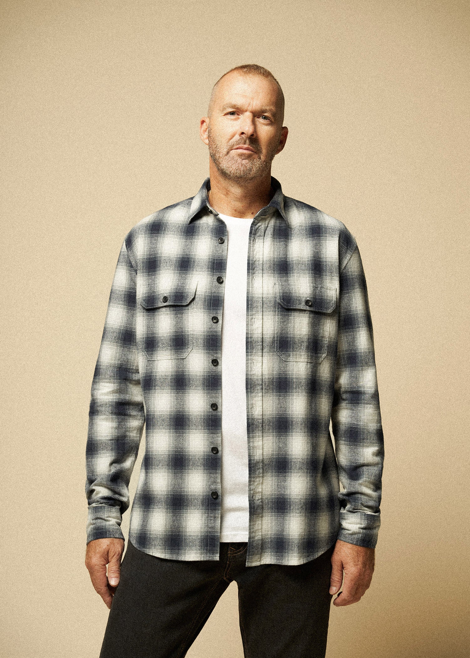 Men's Tall Flannel Shirt in Weathered Navy & Ecru Plaid – LONGJOHN