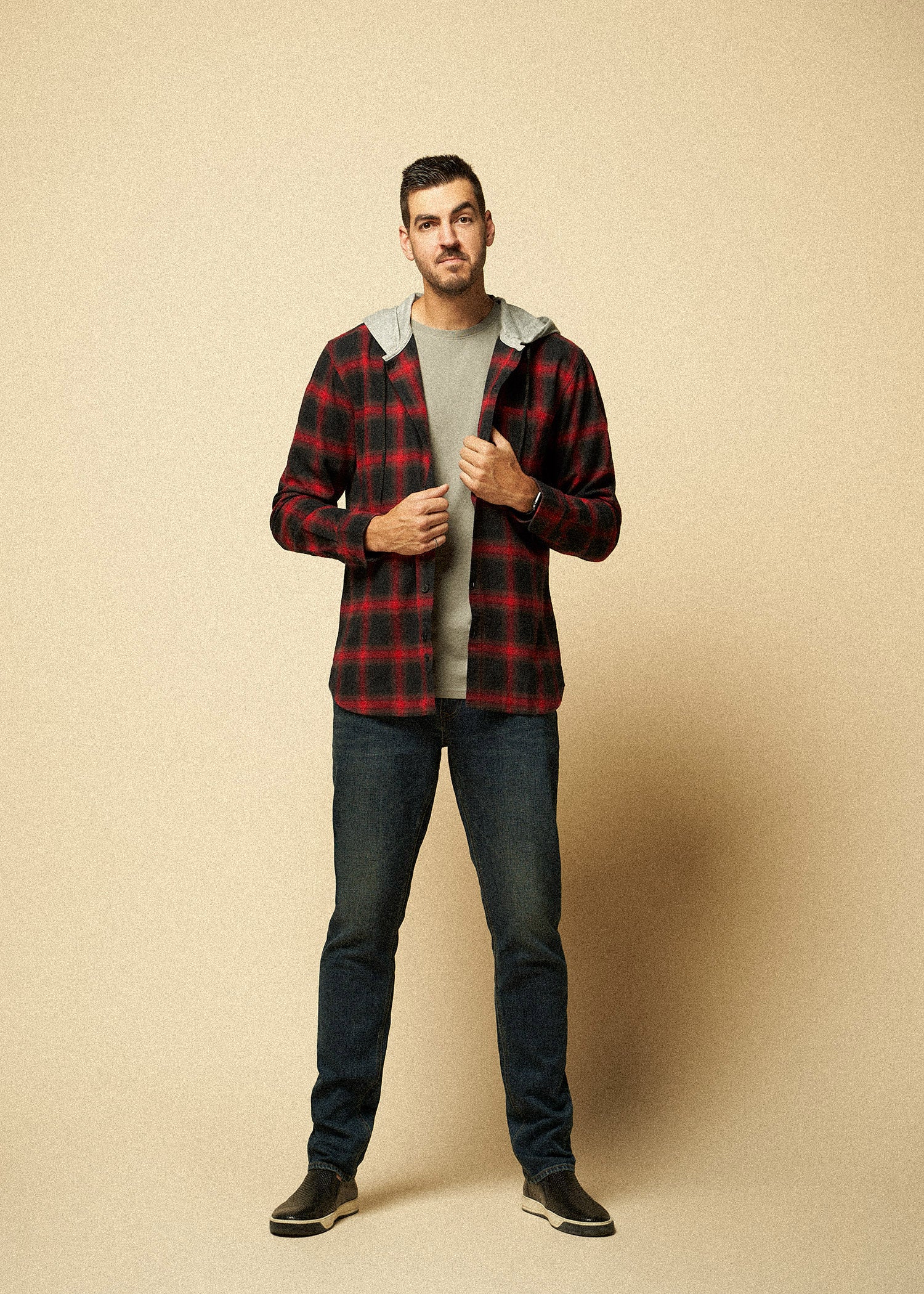 LJ&S Men's Tall Heavy Flannel Shirt in Army Plaid-Black & Sumac Red S / Tall / Army Plaid-Black & Sumac Red