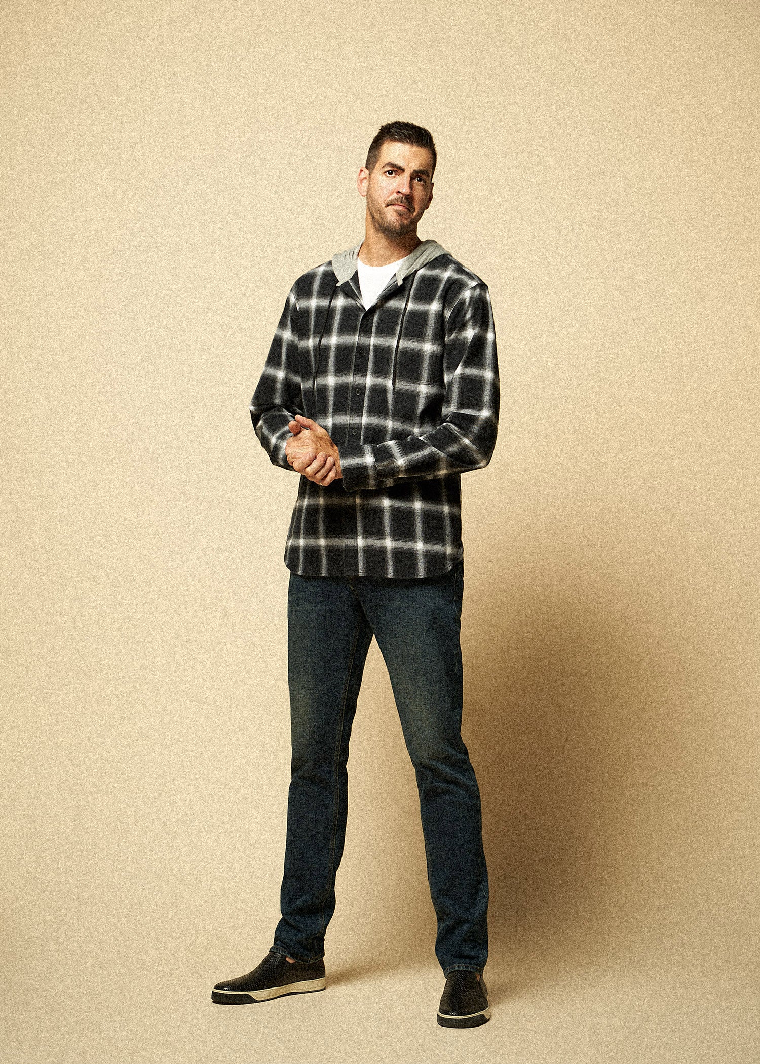     LJ-Men-Hooded-FlannelShirt-BlackWhitePlaid-full