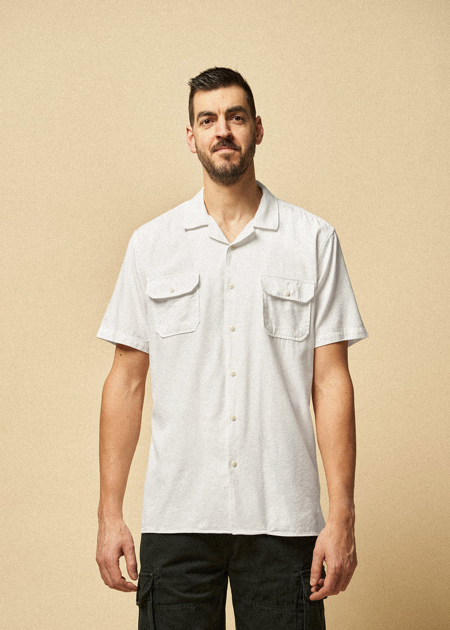 LJ&S Two-Pocket Camp Shirt for Tall Men in Ecru S / Tall / Ecru